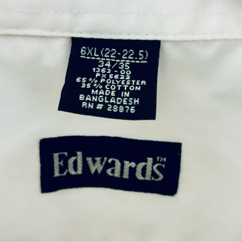 Edwards White Dress Shirt Button Up Big & Tall 6XL 34/35 Poplin Classic EUC easy - Picture 4 of 4